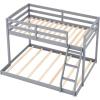 imageGiantex Twin Low Bunk Bed Solid Wood Twin Over Twin Bunk Bed Frame with Full Guardrails ampamp Integrated Ladder Floor Twin Bunk Beds for Kids Boys and Girls No Box Spring Needed NaturalGrey
