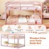 imageGiantex Twin Low Bunk Bed Solid Wood Twin Over Twin Bunk Bed Frame with Full Guardrails ampamp Integrated Ladder Floor Twin Bunk Beds for Kids Boys and Girls No Box Spring Needed NaturalPink