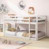 imageGiantex Twin Low Bunk Bed Solid Wood Twin Over Twin Bunk Bed Frame with Full Guardrails ampamp Integrated Ladder Floor Twin Bunk Beds for Kids Boys and Girls No Box Spring Needed NaturalWhite