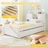 imageGiantex Twin Size Bed Frame with Trundle and Bookcase Headboard Wooden Platform Bed wCharging Station 5 Cube Storage Shelves Twin Bed Frames for Kids Teens Adults No Box Spring Needed White