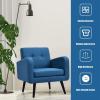 imageGiantex Upholstered Accent Chair Modern Mid Century Linen Fabric Living Room Chair with Arms Max Load 265 Lbs Comfy Tufted Single Sofa for Reading Bedroom Office Club GreyBlue