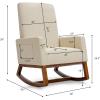 imageGiantex Upholstered Rocking Chair Modern Fabric Armchair wWood Base Side Pocket Linen Padded Seat High Back Accent Glider Rocker Chair MidCentury Leisure Chair for Nursery Living Room GrayBeige