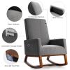 imageGiantex Upholstered Rocking Chair Modern Fabric Armchair wWood Base Side Pocket Linen Padded Seat High Back Accent Glider Rocker Chair MidCentury Leisure Chair for Nursery Living Room GrayGrey