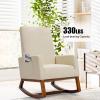 imageGiantex Upholstered Rocking Chair Modern Fabric Armchair wWood Base Side Pocket Linen Padded Seat High Back Accent Glider Rocker Chair MidCentury Leisure Chair for Nursery Living Room GrayBeige