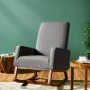 imageGiantex Upholstered Rocking Chair Modern Fabric Armchair wWood Base Side Pocket Linen Padded Seat High Back Accent Glider Rocker Chair MidCentury Leisure Chair for Nursery Living Room GrayGrey