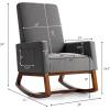 imageGiantex Upholstered Rocking Chair Modern Fabric Armchair wWood Base Side Pocket Linen Padded Seat High Back Accent Glider Rocker Chair MidCentury Leisure Chair for Nursery Living Room GrayGrey