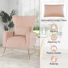 imageGiantex Velvet Accent Chair with Lumbar Pillow Upholstered Tufted Wingback Arm Chair wGolden Metal Legs Mid Century Modern Single Sofa Chair for Living Room Bedroom Max Load 400 LBS PinkPink