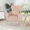 imageGiantex Velvet Accent Chair with Lumbar Pillow Upholstered Tufted Wingback Arm Chair wGolden Metal Legs Mid Century Modern Single Sofa Chair for Living Room Bedroom Max Load 400 LBS PinkPink