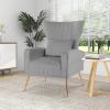 imageGiantex Velvet Accent Chair with Lumbar Pillow Upholstered Tufted Wingback Arm Chair wGolden Metal Legs Mid Century Modern Single Sofa Chair for Living Room Bedroom Max Load 400 LBS PinkGrey