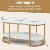 imageGiantex White Marble Coffee Table  Modern 2Tier Center Table wOpen Storage Shelf Oval Accent Table wFaux Marble Veneer ampamp Gold Finished Metal Frame for Living Room Bedroom