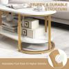 imageGiantex White Marble Coffee Table  Modern 2Tier Center Table wOpen Storage Shelf Oval Accent Table wFaux Marble Veneer ampamp Gold Finished Metal Frame for Living Room Bedroom