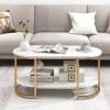 imageGiantex White Marble Coffee Table  Modern 2Tier Center Table wOpen Storage Shelf Oval Accent Table wFaux Marble Veneer ampamp Gold Finished Metal Frame for Living Room Bedroom