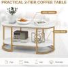 imageGiantex White Marble Coffee Table  Modern 2Tier Center Table wOpen Storage Shelf Oval Accent Table wFaux Marble Veneer ampamp Gold Finished Metal Frame for Living Room Bedroom