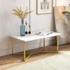 imageGiantex White Marble Coffee Table 42L Rectangular Center Table with Faux Marble Print ampamp Gold Finished Metal Frame Modern Accent Table for Living Room Sofa Side Bedroom Office