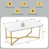 imageGiantex White Marble Coffee Table 42L Rectangular Center Table with Faux Marble Print ampamp Gold Finished Metal Frame Modern Accent Table for Living Room Sofa Side Bedroom Office