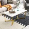 imageGiantex White Marble Coffee Table 42L Rectangular Center Table with Faux Marble Print ampamp Gold Finished Metal Frame Modern Accent Table for Living Room Sofa Side Bedroom Office