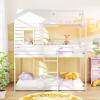 imageGiantex Wood Bunk Bed Twin Over Twin House Bed Frame with Ladder and Guardrail Floor Bunk Bed with Wood Slats for Kids Girls Boys Dormitory and Bedroom No Box Spring Needed White
