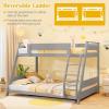 imageGiantex Wood Bunk Beds Twin Over Full Size Solid Wood Bunk Bed Frame wReversible Ladder ampamp Safety Guardrails Low Bunk Bed for Kids Teens Juniors No Box Spring Needed WhiteGrey