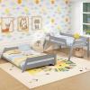imageGiantex Wood Bunk Beds Twin Over Full Size Solid Wood Bunk Bed Frame wReversible Ladder ampamp Safety Guardrails Low Bunk Bed for Kids Teens Juniors No Box Spring Needed WhiteGrey
