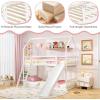 imageGiantex Wood Kids Bunk Bed with Slide ampamp Ladder Twin Over Twin House Bed with FullLength Guardrails Montessori Floor Bunk Bed Frame for Kids Teens Girls Boys No Box Spring Needed White