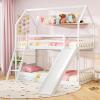 imageGiantex Wood Kids Bunk Bed with Slide ampamp Ladder Twin Over Twin House Bed with FullLength Guardrails Montessori Floor Bunk Bed Frame for Kids Teens Girls Boys No Box Spring Needed White