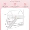 imageGiantex Wood Kids Bunk Bed with Slide ampamp Ladder Twin Over Twin House Bed with FullLength Guardrails Montessori Floor Bunk Bed Frame for Kids Teens Girls Boys No Box Spring Needed White