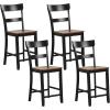imageGiantex Wooden Bar Stools Counter Height Set of 2 245quot Farmhouse Wood Bar Dining Chairs with Solid Rubber Wood Frame Backrest Footrest Armless Barstools for Home Bar Kitchen Counter WhiteBlack