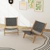 imageGiantex Woven Accent Chair Boho Mid Century Modern Armless Accent Chair wNylon Backrest ampamp Seat Teak Wood Frame Comfy Side Reading Chair for Living Room Bedroom Indoor Outdoor Black