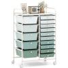 imageGiantex 15 Drawers Rolling Cart Classroom Organizers Storage Cart with Wheels for Teacher Office Home School Supplies Tool Craft Art Paper Green GradientGreen Gradient