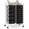 imageGiantex 15 Drawers Rolling Cart Classroom Organizers Storage Cart with Wheels for Teacher Office Home School Supplies Tool Craft Art Paper Green GradientBlack