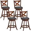 imageGiantex 24 Bar Stools Set of 2 360 Swivel Counter Height Stools with Back Solid Rubber Wood Frame Leather Padded Seat Vintage Upholstered Armless Farmhouse Barstools for Kitchen Island Home Bar2