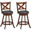 imageGiantex 24 Bar Stools Set of 2 360 Swivel Counter Height Stools with Back Solid Rubber Wood Frame Leather Padded Seat Vintage Upholstered Armless Farmhouse Barstools for Kitchen Island Home Bar1