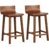 imageGiantex 245quot Bar Stools Set of 2 Counter Height Bar Stools wLow Back ampamp Footrest Farmhouse Wooden Bar Dining Chairs Armless Wood Barstools for Kitchen Island Pub Kitchen Cafe Breakfast BrownBrown