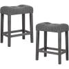 imageGiantex 24quot Bar Stools Set of 4 Upholstered Counter Height Saddle Bar Stools with Footrest and Wood Legs Farmhouse Button Tufted Backless Barstools for Kitchen Island Dining Room Cafe BeigeGrey