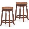 imageGiantex 24quot Swivel Bar Stools Set of 2 Farmhouse Counter Height Stools with Upholstered Seat ampamp Rubber Wood Frame Round Backless Kitchen Stools Barstools for Kitchen IslandBreakfast Nook Walnut1