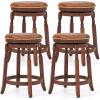 imageGiantex 24quot Swivel Bar Stools Set of 2 Farmhouse Counter Height Stools with Upholstered Seat ampamp Rubber Wood Frame Round Backless Kitchen Stools Barstools for Kitchen IslandBreakfast Nook Walnut2