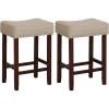 imageGiantex 25quot Counter Height Bar Stools Set of 2  Backless Saddle Barstools with Nailhead Linen Foam Seat Max Load 330 Lbs Wood Bar Stools with Foot Rest for Kitchen Island KhakiKhaki