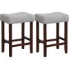 imageGiantex 25quot Counter Height Bar Stools Set of 2  Backless Saddle Barstools with Nailhead Linen Foam Seat Max Load 330 Lbs Wood Bar Stools with Foot Rest for Kitchen Island KhakiGrey