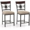 imageGiantex 25quot Counter Height Bar Stools Set of 2 Vintage Upholstered Barstools wBack RustProof Metal Frame Padded Seat AntiSlip Foot Pads Max Load 350 Lbs Bar Dining Chairs for Kitchen Island