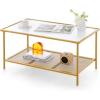 imageGiantex 2Tier Modern Coffee Table 355L Rectangular Tea Table with Tempered Glass Top Storage Shelf ampamp Metal Frame Center Table for Living Room ampamp Reception Room Gold