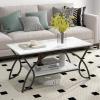 imageGiantex 2Tier Rectangular Coffee Table Wood Grain Table with Open Storage Shelf Black Finished Metal Frame Industrial Center Table for Living Room Reception Room CoffeeWhiteblack