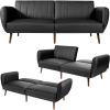 imageGiantex 3 Seat Sofa Bed Convertible Futon Sofa HighDensity Sponge Adjustable Backrest Rubber Wood Legs Foldable Couch Sleeper with Armrest for Living Room Bedroom Lounge Office BlackBlack