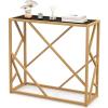 imageGiantex 315quot Gold Entryway Console Table  Narrow Sofa Side Table wMetal Frame ampamp Tempered Glass Top Modern Foyer Table wFoot Pads Home Long Display Table for Living Room Hallway Entry Table