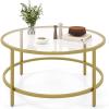 imageGiantex 36quot D Round Coffee Table  Modern Coffee Table with Tempered Glass Tabletop Metal Frame ampamp Adjustable Foot Pads Stylish Center Table for Living Room ampamp Home Office GoldGold