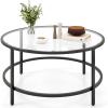 imageGiantex 36quot D Round Coffee Table  Modern Coffee Table with Tempered Glass Tabletop Metal Frame ampamp Adjustable Foot Pads Stylish Center Table for Living Room ampamp Home Office GoldBlack