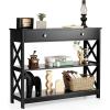 imageGiantex 3Tier Console Table with Drawers Narrow Entryway Table wStorage Shelves XDesign Sofa Side Tables for Hallway Modern Entry Tables for Foyer Living Room Bedroom BlackBlack
