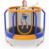 imageGiantex 48quot Trampoline for Kids Toddler Trampoline with Safety Enclosure Net Max Load 265 Lbs Outdoor Mini Trampoline with Net for Kids Indoor Small Trampoline Gifts for Boys Girls Aged 36Blue Orange