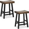imageGiantex Bar Stools Set of 2 24quot Counter Height Saddle Stools Bar Dining Chairs with Rubber Wood Frame ampamp Footrest Backless Barstools for Kitchen Island Dining Room Pub Rustic Brown1