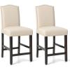 imageGiantex Bar Stools Set of 2 25quot Counter Height Bar Dining Chairs with Rubber Wood Legs Footrest Max Load 330 Lbs Nailed Upholstered Barstools with Back for Kitchen Island BeigeBeige