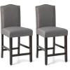 imageGiantex Bar Stools Set of 2 25quot Counter Height Bar Dining Chairs with Rubber Wood Legs Footrest Max Load 330 Lbs Nailed Upholstered Barstools with Back for Kitchen Island BeigeGrey